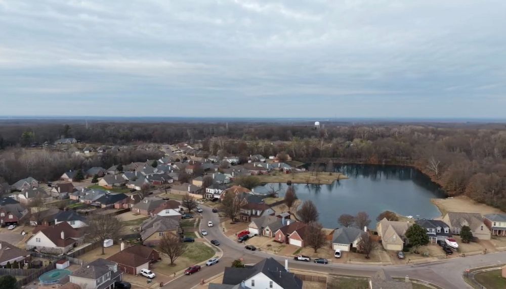 Residential neighborhood and lake